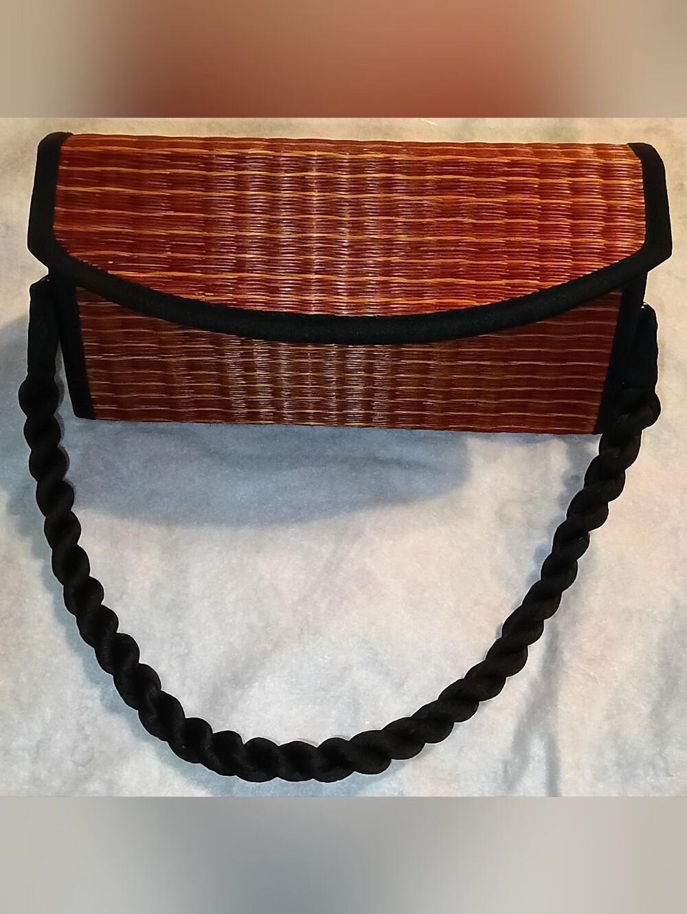 Baskets Of Cambodia Woven Straw-Style Bag with Black Handle - Picture 3 of 11